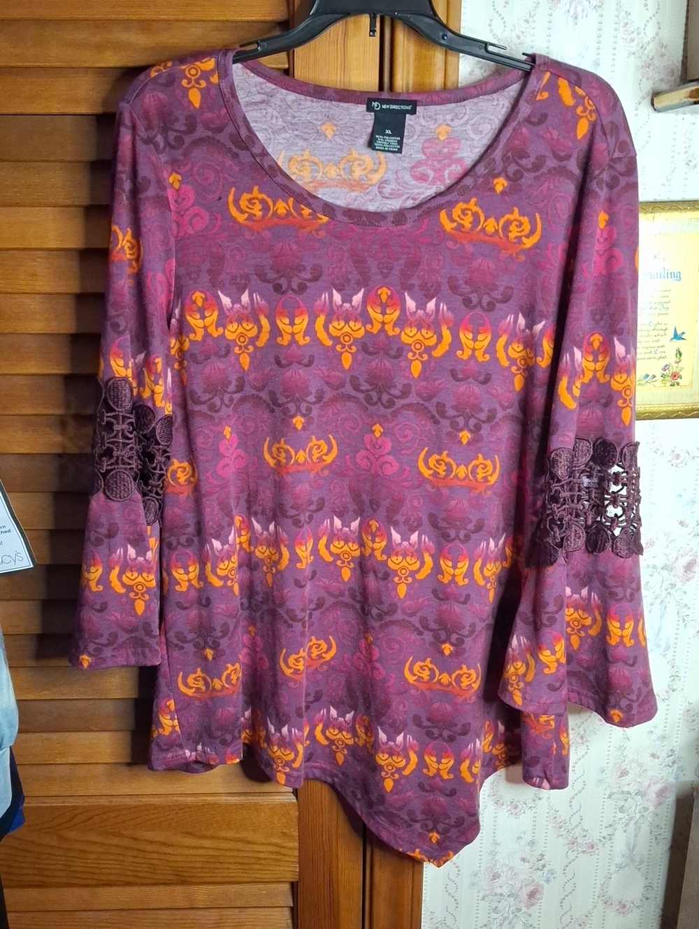 New Directiins Purple & Orange Patterned Long Sleeve Trim XL Preloved